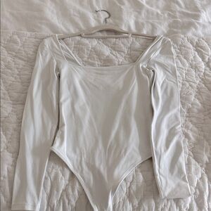 Babaton Cream Square-Neck Long Sleeve Bodysuit
